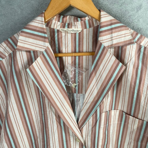 We The Free Striped Button Up Shirt Short Sleeve Size Large Oversized Relaxed - Picture 4 of 9